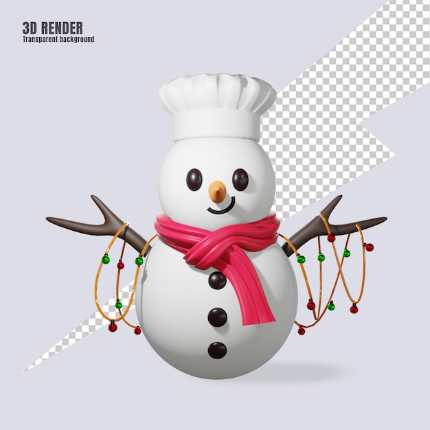 PSD render 3d lindo muñeco de nieve con gorro de cocinero