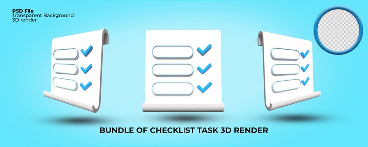 PSD render 3d lista de tareas png transparente color azul