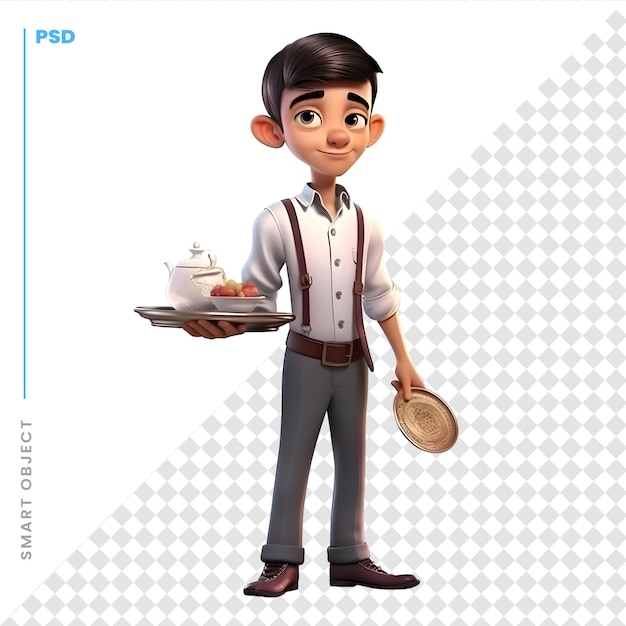 PSD render 3d de little boy con hierro y pan en la mano