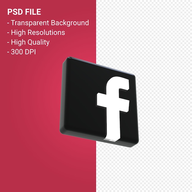 Render 3d del logo de facebook sobre fondo transparente