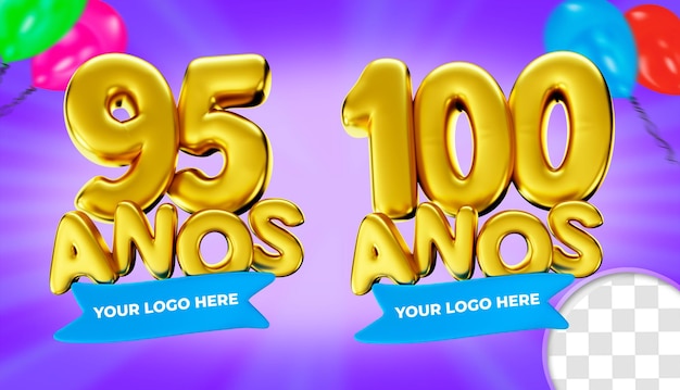 Render 3d del logotipo del 95 ° y 100 ° aniversario