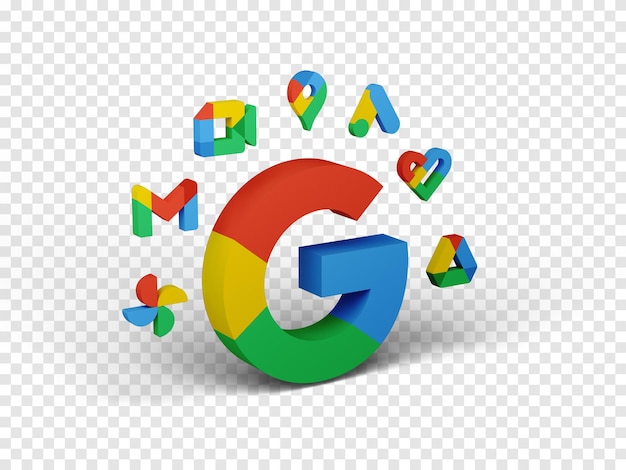 Render 3d de logotipos de productos de Google