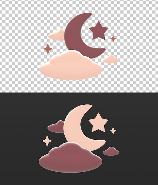 PSD render 3d de luna creciente islámica y diseño de icono de estrella