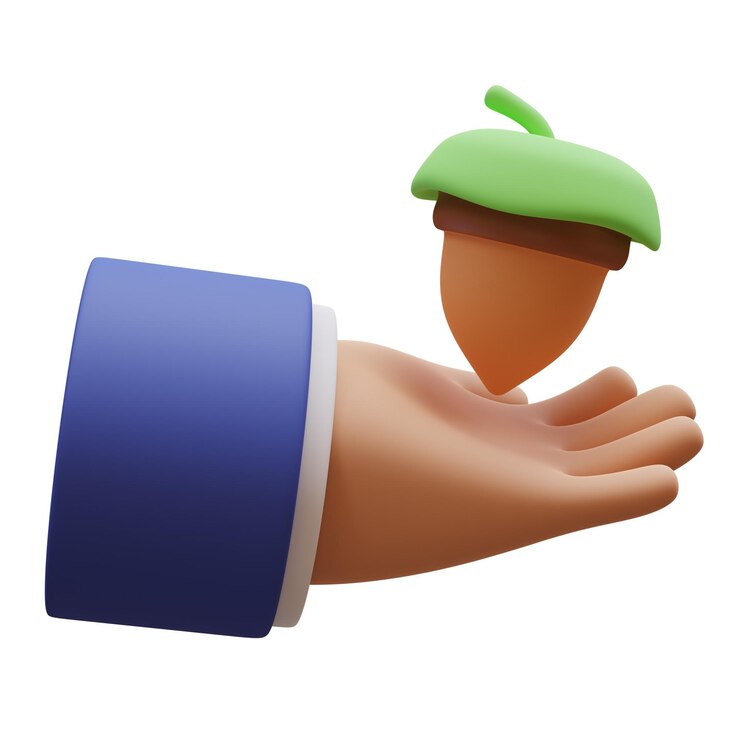 PSD render 3d de mano sosteniendo un concepto de comida de bellota