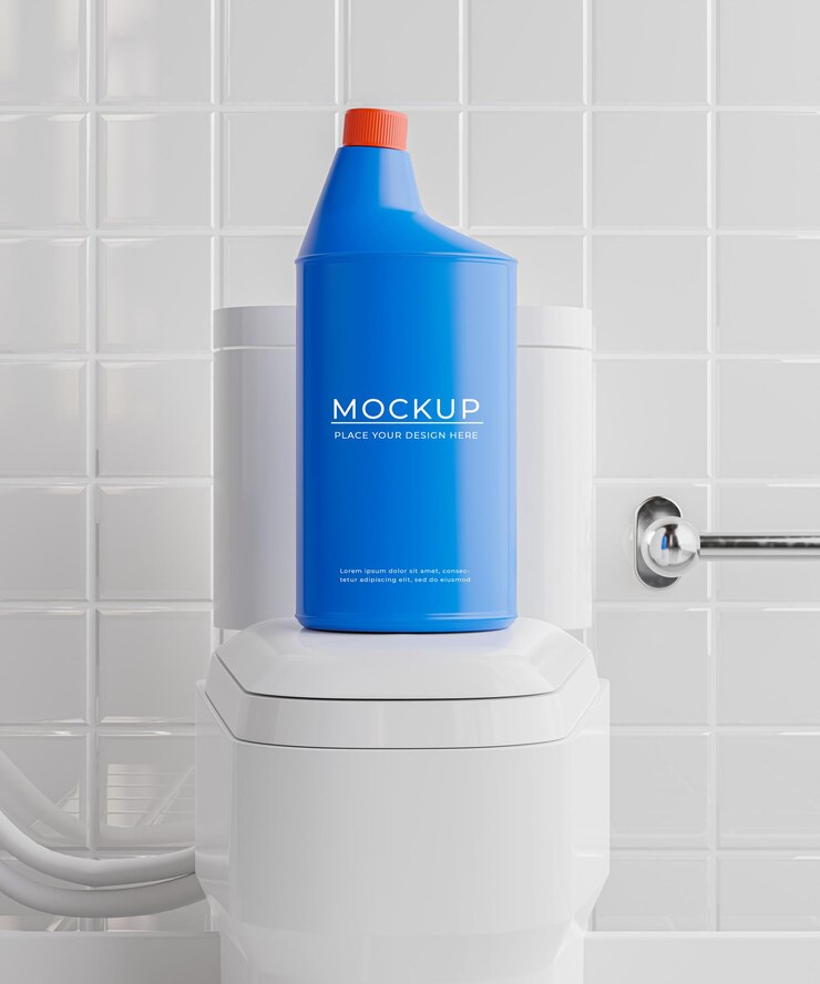 PSD render 3d de maqueta de botella de limpiador de baño