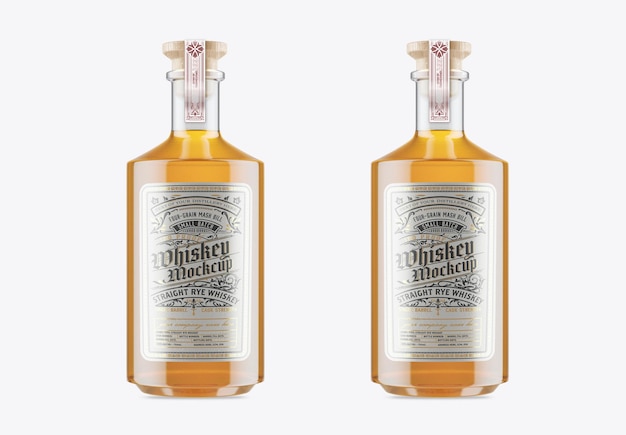 Render 3D de maqueta de botella de vidrio de whisky