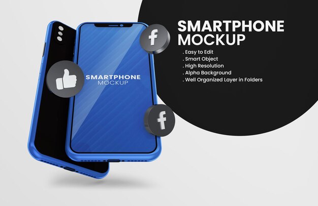 con render 3d maqueta de smartphone con icono de snapchat