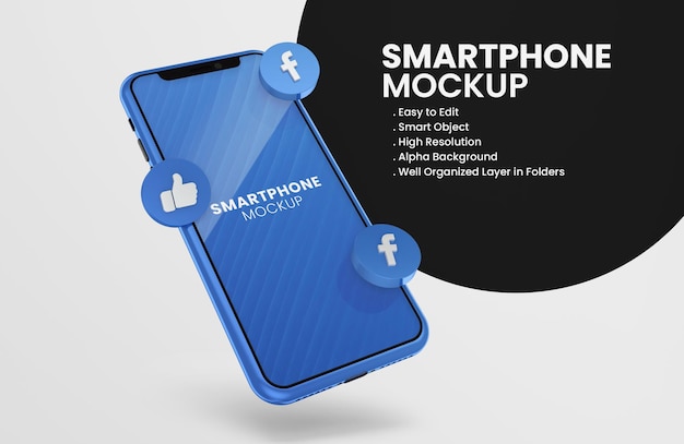 con render 3d maqueta de smartphone con icono de snapchat
