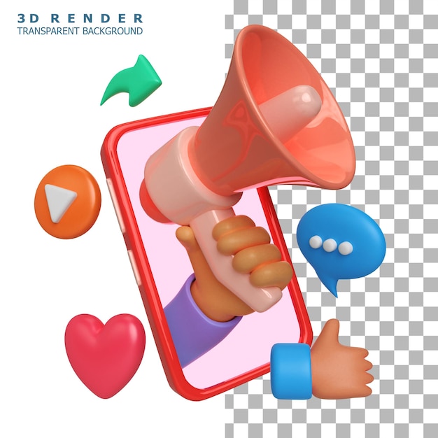 Render 3d de marketing en redes sociales