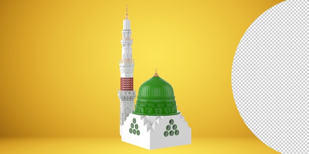 Render 3d de Masjid Nabvi Medina - Arabia Saudita Ilustración 3d PNG con fondo transparente
