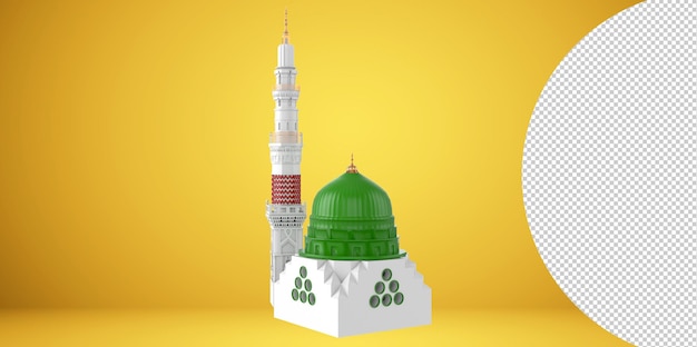 Render 3d de masjid nabvi medina - arabia saudita ilustración 3d png con fondo transparente