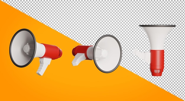Render 3D de megáfono rojo aislado en transparencia