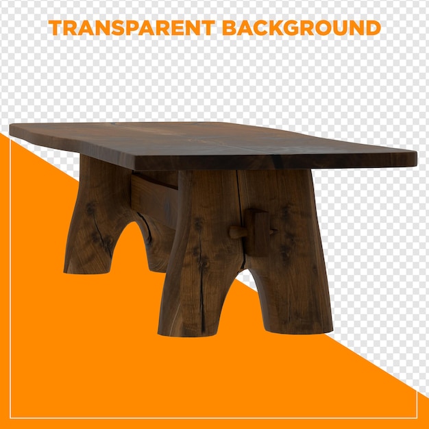 Render 3D meja persegi panjang dengan latar belakang transparan
