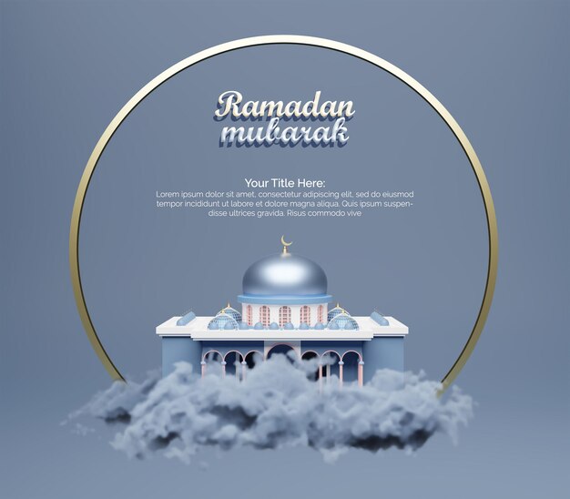 Render 3d de la mezquita con el saludo de ramadán