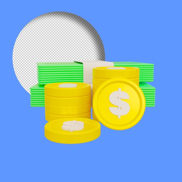 PSD render 3d de una moneda con dinero