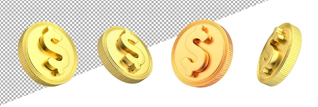 Render 3D de monedas de oro aisladas en transparencia con trazado de recorte
