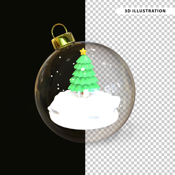 PSD render 3d de nieve en campana de navidad redonda