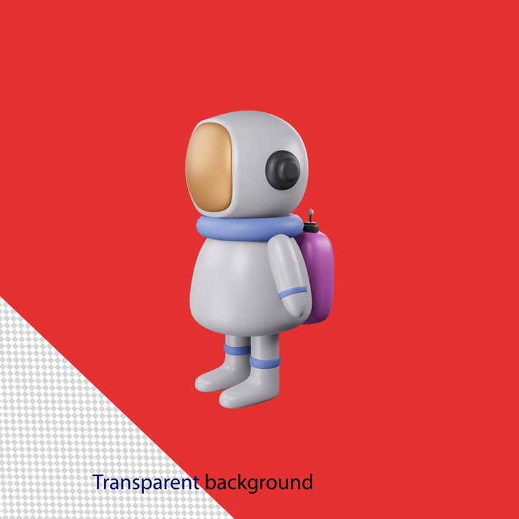 PSD render 3d de niño astronauta con fondo transparente