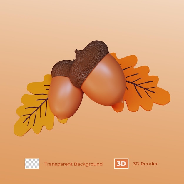 PSD render 3d de nueces de roble para el día de acción de gracias