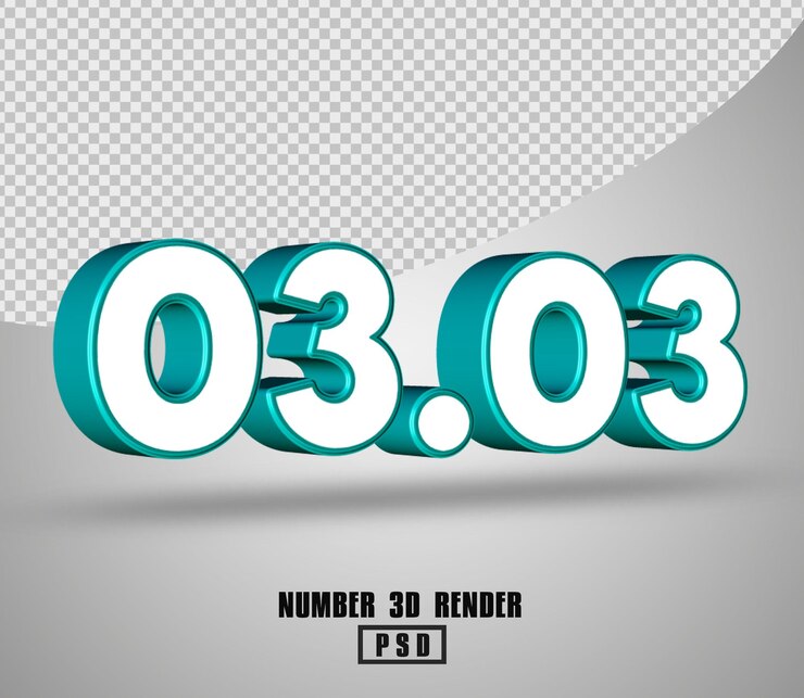 PSD render 3d número 03.03 color blanco tosca