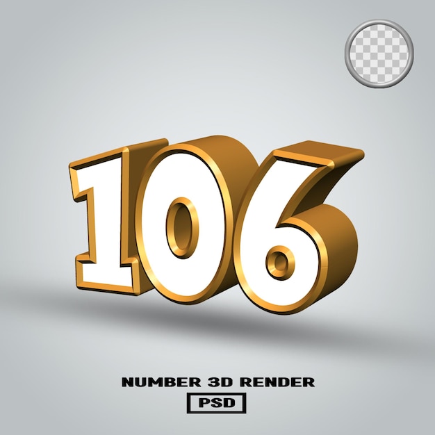 Render 3D numero 106 colore oro e bianco
