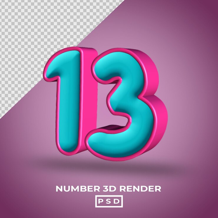 PSD render 3d numero 13 con colore tosca magenta