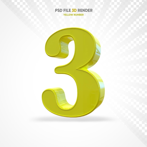 Render 3D numero 3 giallo