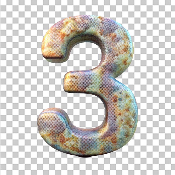 PSD render 3d número 3 con textura abstracta aislada en un fondo transparente