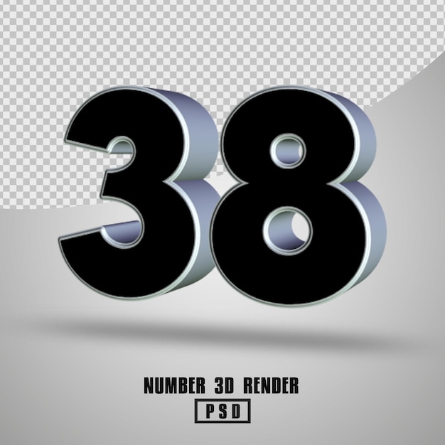 RENDER 3D NUMERO 38 NERO COLORE ARGENTO