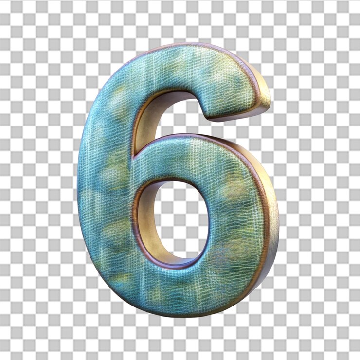 PSD render 3d número 6 con textura abstracta aislada en un fondo transparente