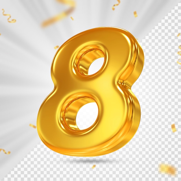 Render 3D numero 8 oro