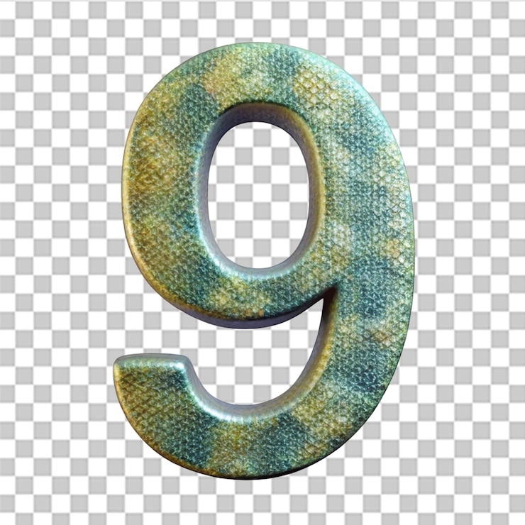 PSD render 3d número 9 con textura abstracta aislada en un fondo transparente