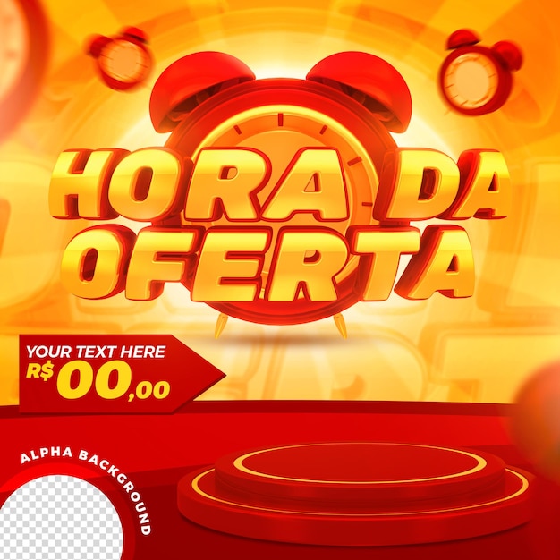Render 3d oferta tiempo plantilla de redes sociales con podio y diseño de precios