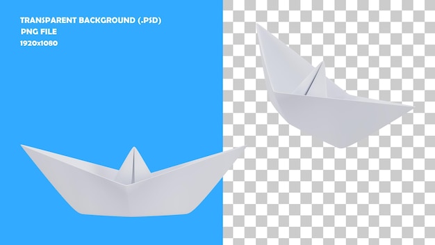 Render 3d de origami boat versión 1 hd 1080p con fondo transparente