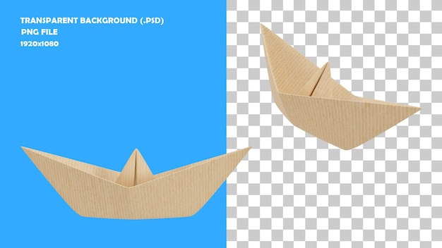 Render 3d de origami boat versión 3 hd 1080p con fondo transparente