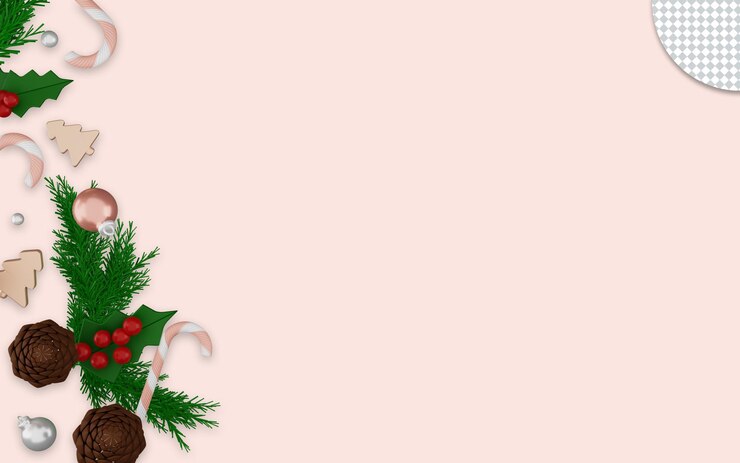 PSD render 3d ornamen selamat natal dengan latar belakang merah muda