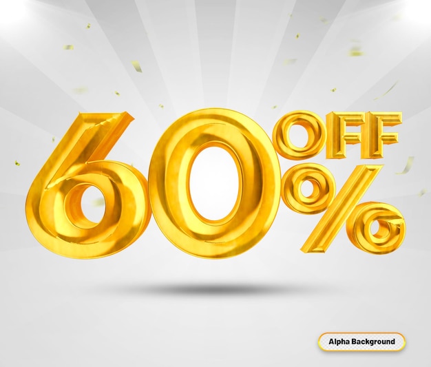Render 3d de oro 60 por ciento de lujo