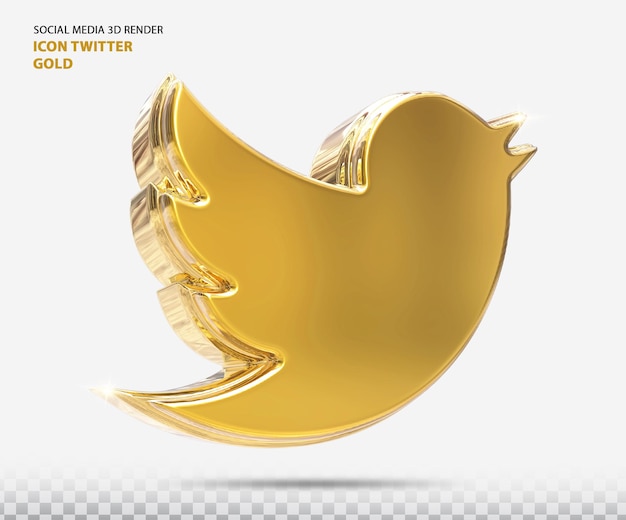 PSD render 3d de oro icono de twitter