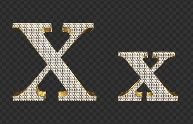 Render 3d oro con letras minúsculas y mayúsculas de diamantes