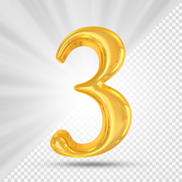 Render 3d de oro número 3