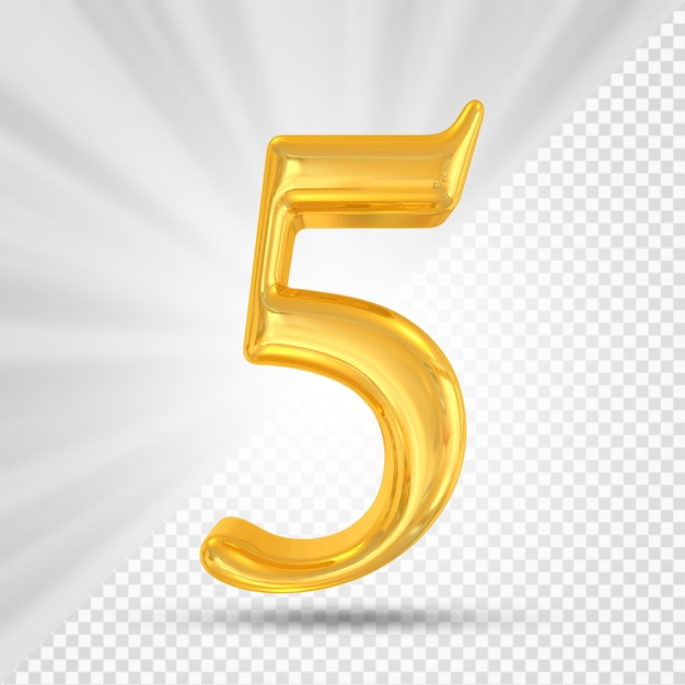 Render 3d de oro número 5