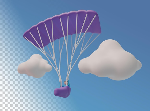 PSD render 3d paracaídas en el cielo