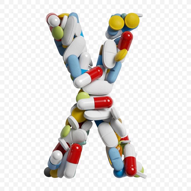 Render 3d de pastillas y tabletas de color alfabeto letra x símbolo aislado