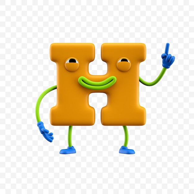 Render 3D del personaje de dibujos animados letra a con sonrisa aislado