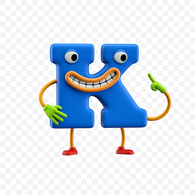 Render 3D del personaje de dibujos animados letra a con sonrisa aislado