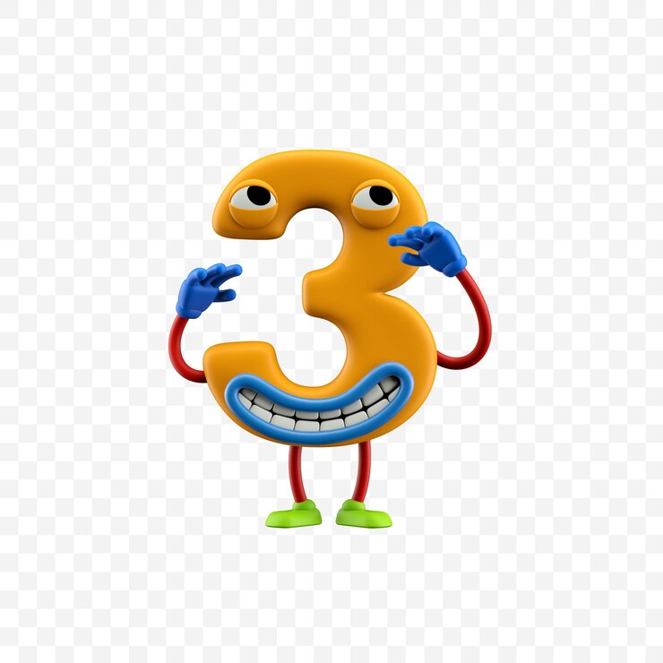 PSD render 3d del personaje de dibujos animados número 3 con sonrisa aislado
