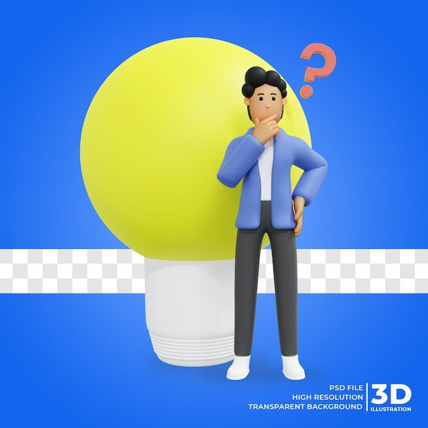 PSD render 3d el personaje masculino está pensando representación 3d ilustración 3d psd premium