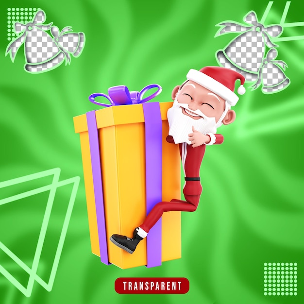 PSD render 3d de personajes de santa claus y regalos de navidad