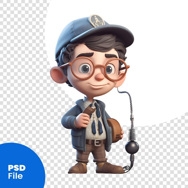 PSD render 3d d'un petit garçon avec un modèle psd d'outil de plombier