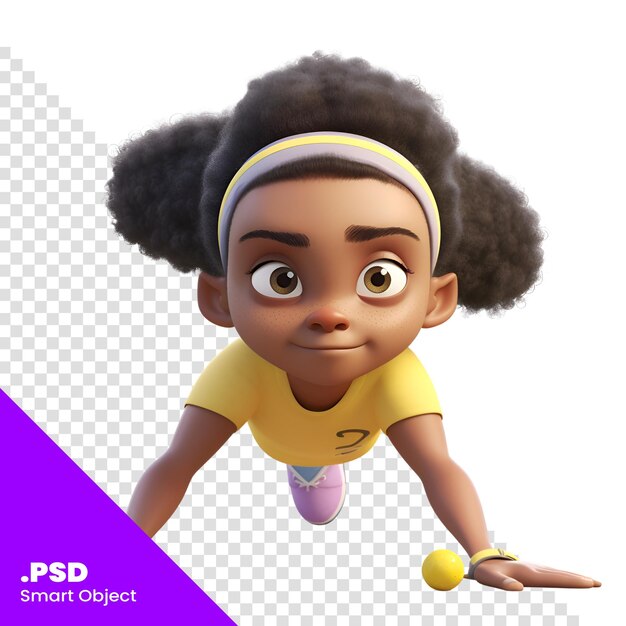 Render 3d D'une Petite Fille Afro-américaine Creusant Un Modèle Psd De Balle De Rugby